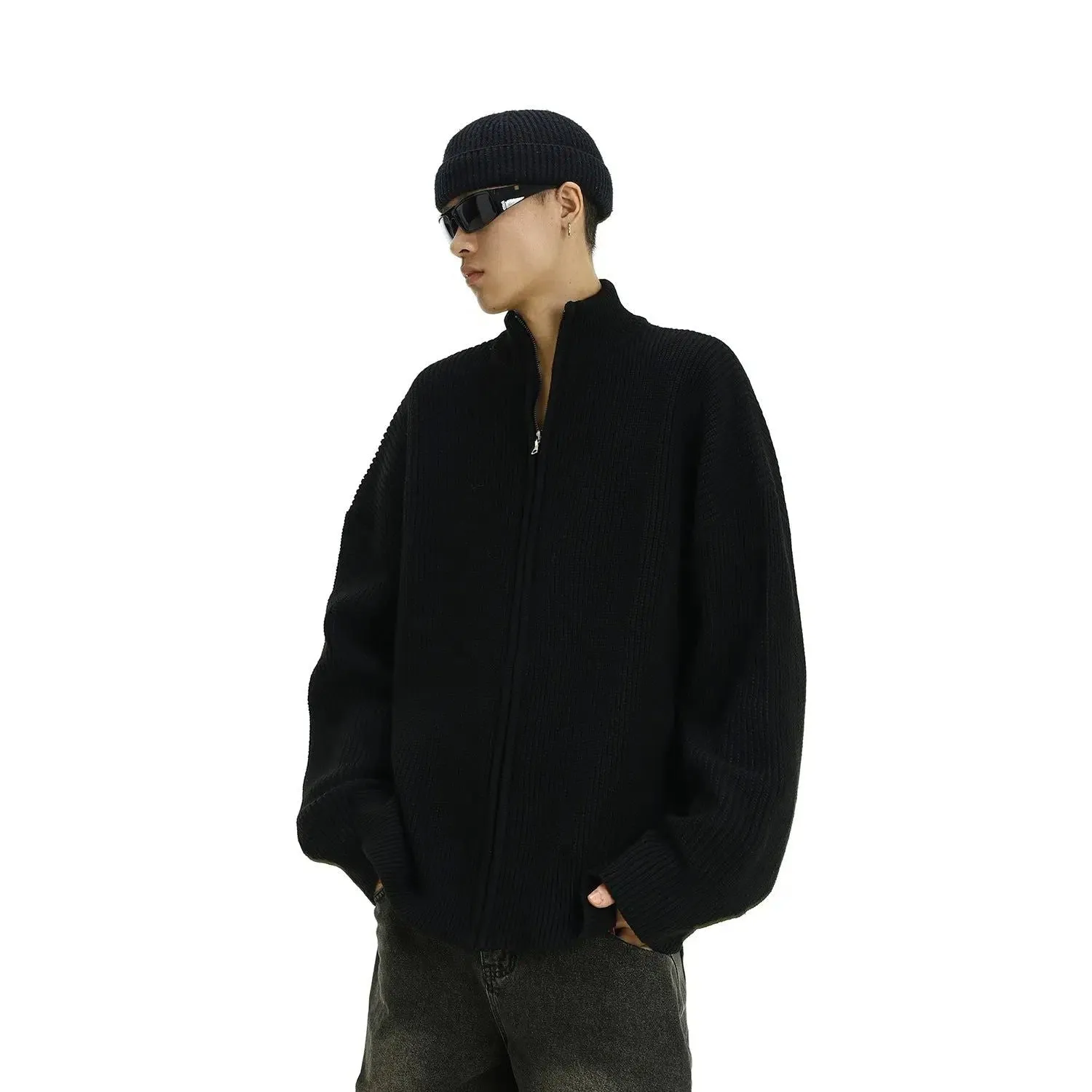 High Collar Cozy Fit Knitted Jacket
