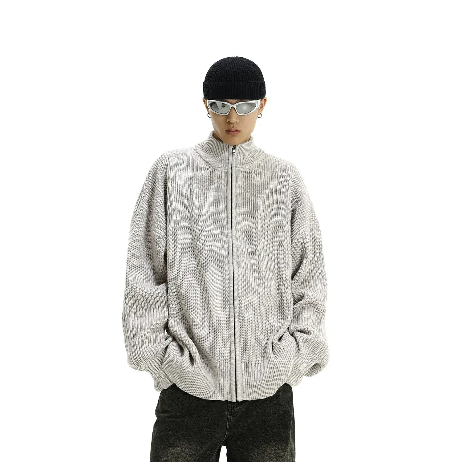 High Collar Cozy Fit Knitted Jacket
