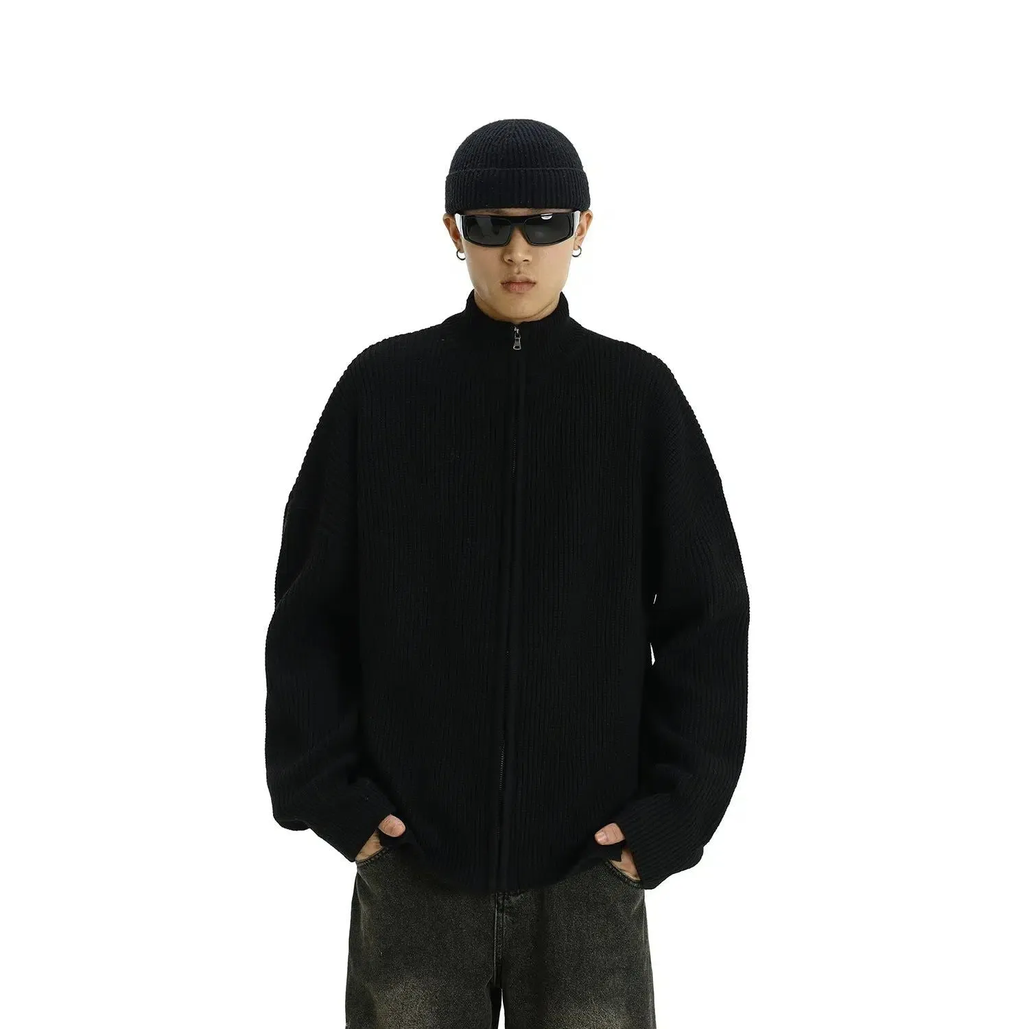 High Collar Cozy Fit Knitted Jacket