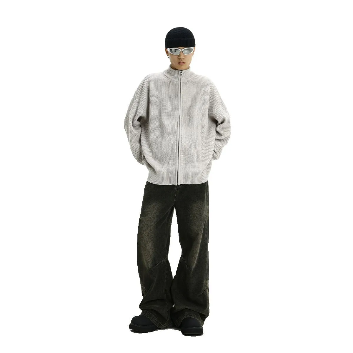 High Collar Cozy Fit Knitted Jacket