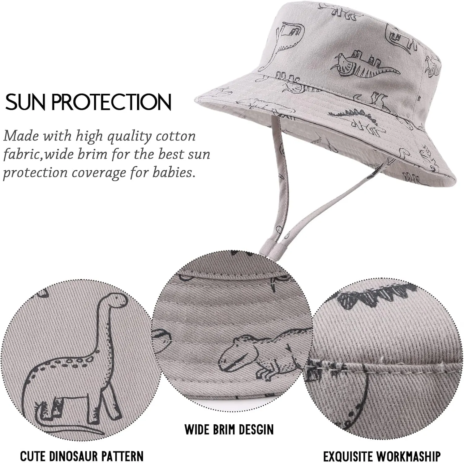 JANGANNSA Dinosaur Baby Boys Sun Hat Cotton Toddler Girls Bucket Hats Summer Sun Protect Cap for Kids