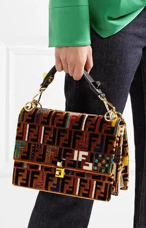 Kan I Logo-Print Medium Velvet Shoulder Bag
