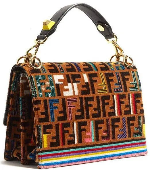 Kan I Logo-Print Medium Velvet Shoulder Bag