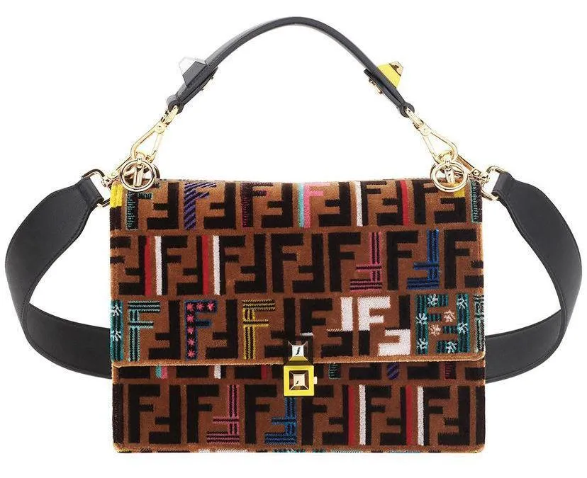 Kan I Logo-Print Medium Velvet Shoulder Bag