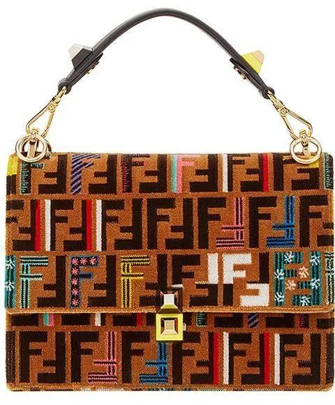 Kan I Logo-Print Medium Velvet Shoulder Bag