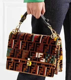 Kan I Logo-Print Medium Velvet Shoulder Bag