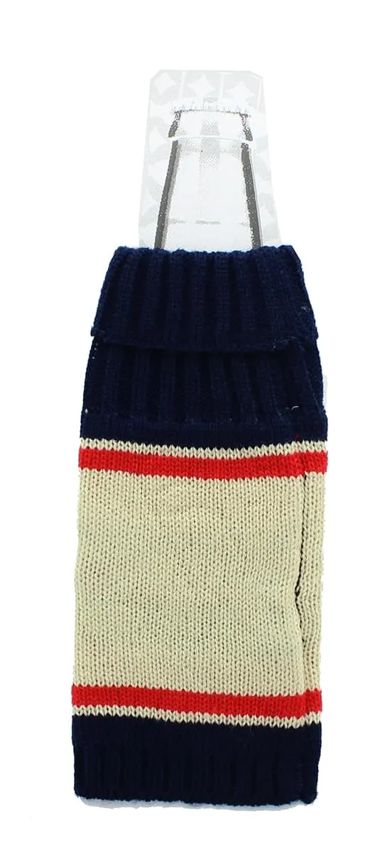 Knit Beer Bottle Cooler - "I Love Beer" Navy/White/Red