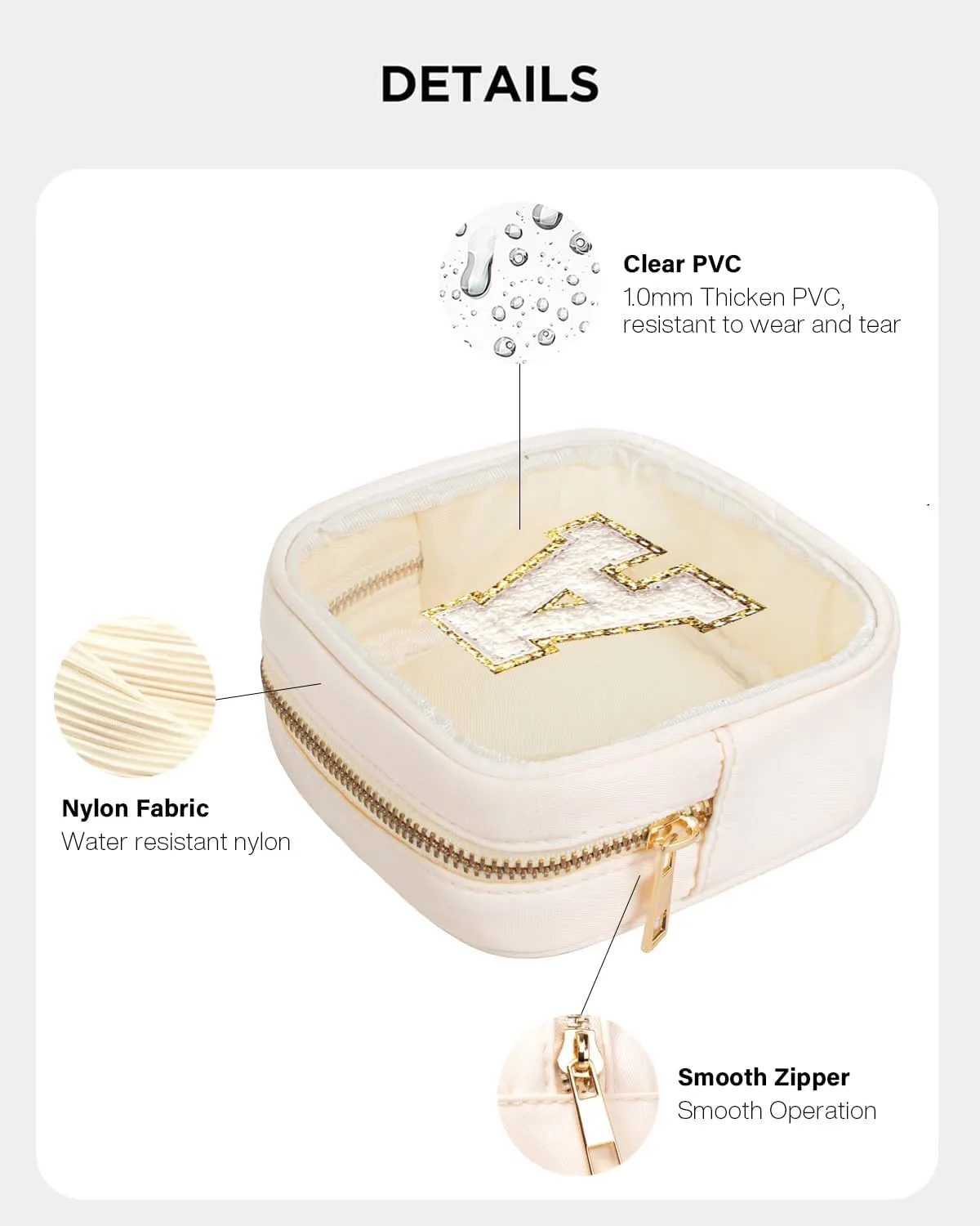 KOTORA Initial Make Up Bag Travel Toiletry Bag, Clear Makeup Bag Preppy Cosmetic Bags Organizer Easter Basket Essentials Pink Gifts for Women Girlfriend Teacher Mom Brithday Small Makeup Bag Beige A