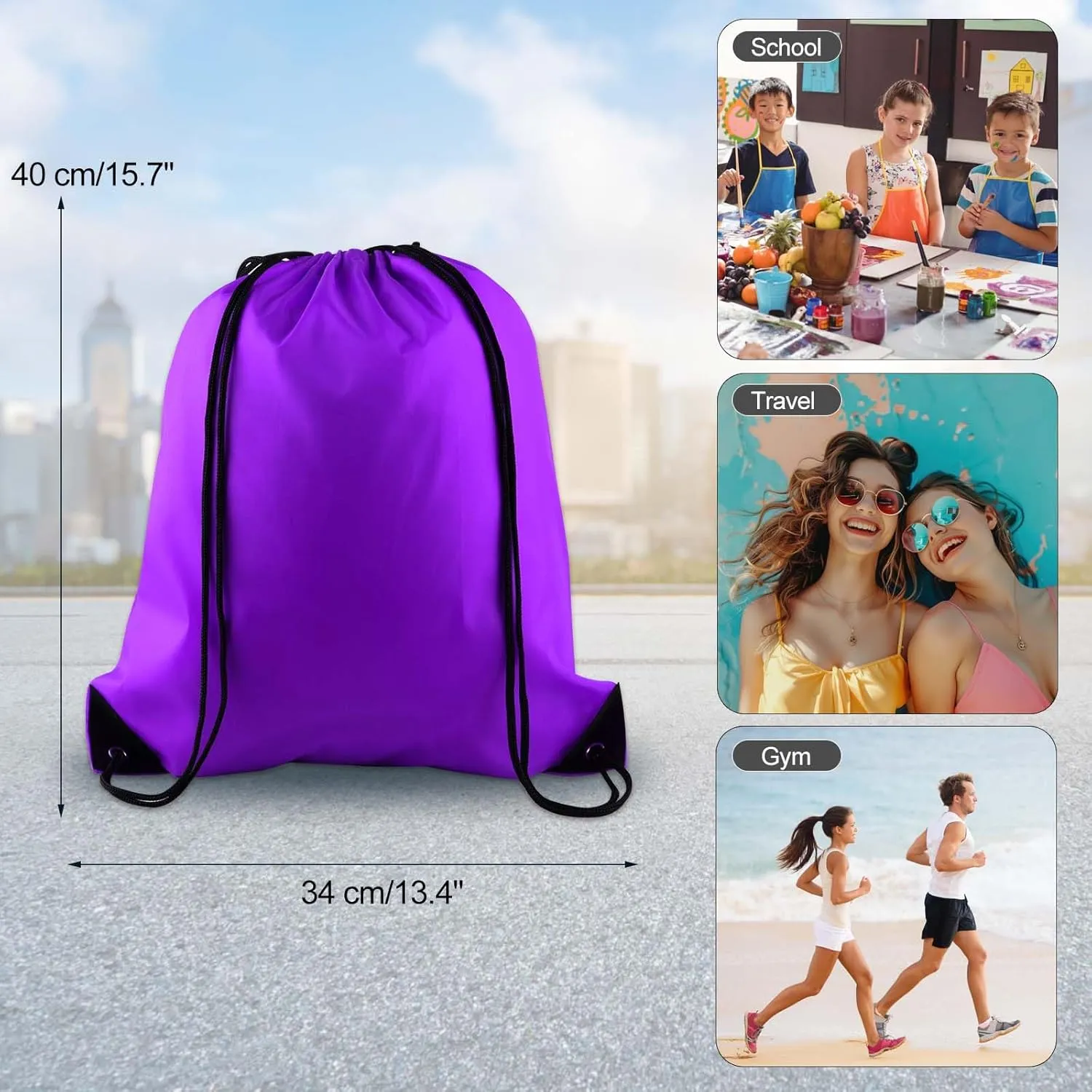 KUUQA 2Pcs Drawstring Backpack Bags Sports Cinch Sack String Backpack Storage Bags for Gym Traveling (Purple)