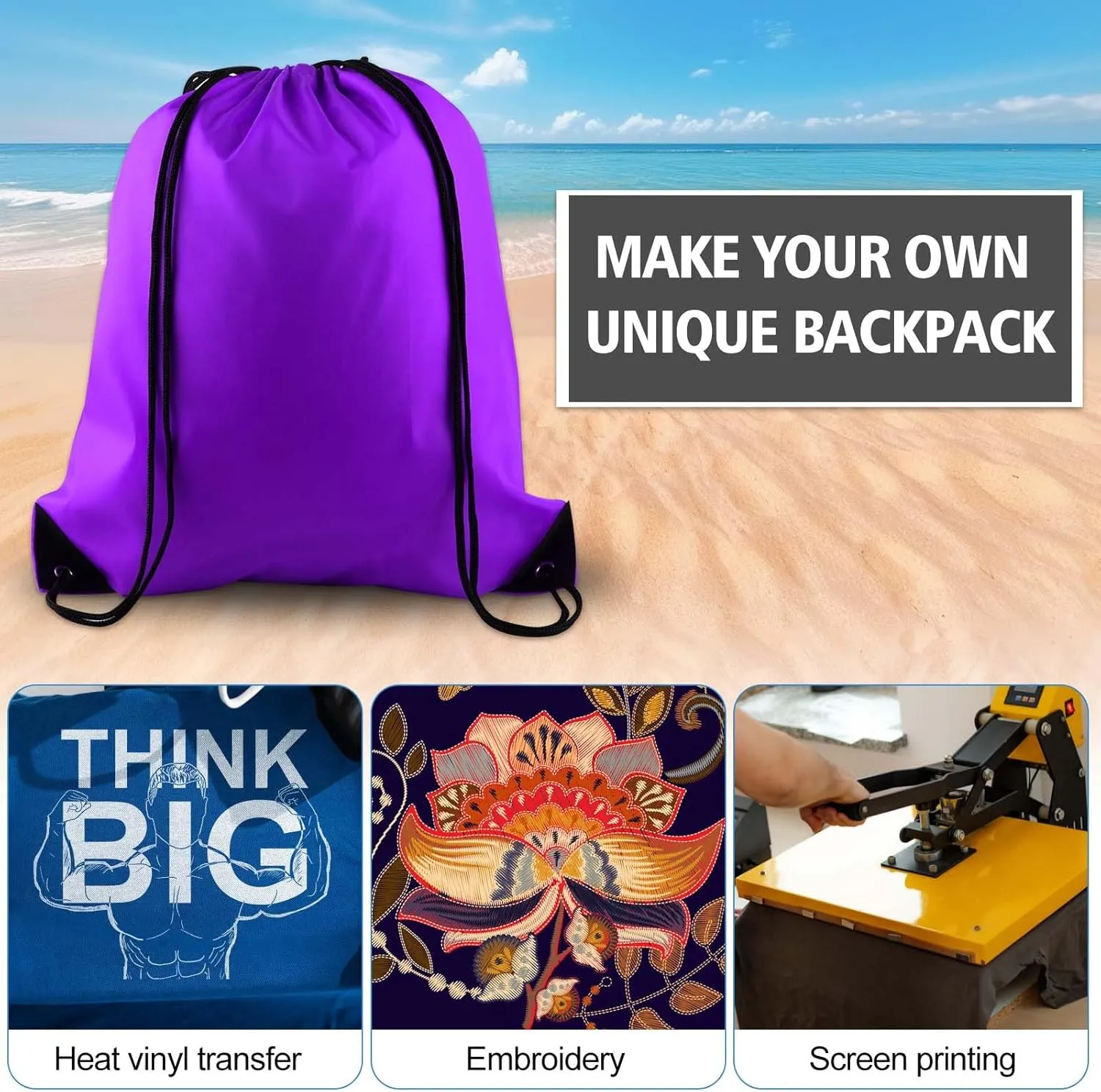 KUUQA 2Pcs Drawstring Backpack Bags Sports Cinch Sack String Backpack Storage Bags for Gym Traveling (Purple)
