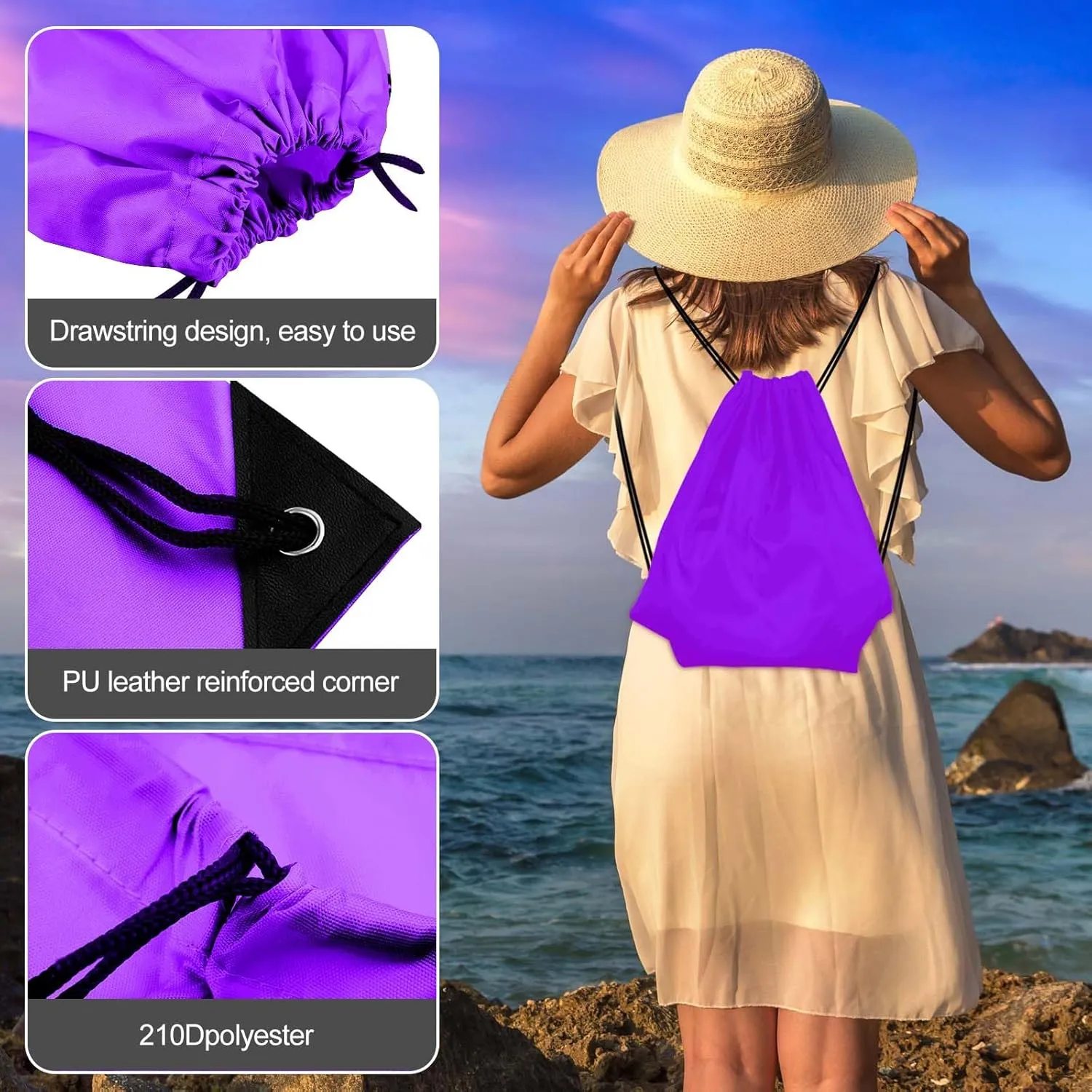 KUUQA 2Pcs Drawstring Backpack Bags Sports Cinch Sack String Backpack Storage Bags for Gym Traveling (Purple)
