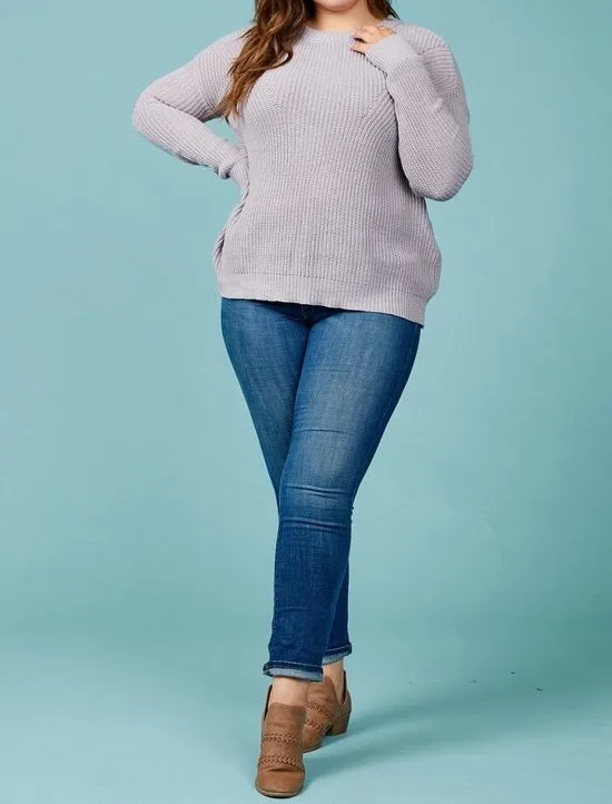 Let's Get Cozy Knitted Sweater in Dusty Violet PLUS