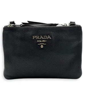 Logo Crossbody Bag Black in Calfskin, Silver hardware