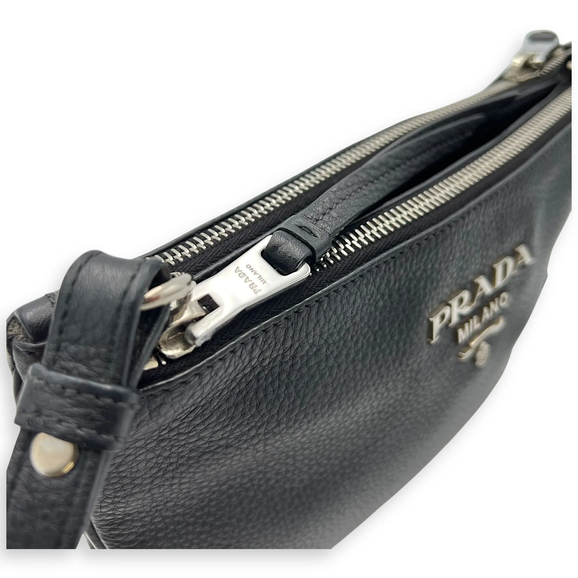 Logo Crossbody Bag Black in Calfskin, Silver hardware