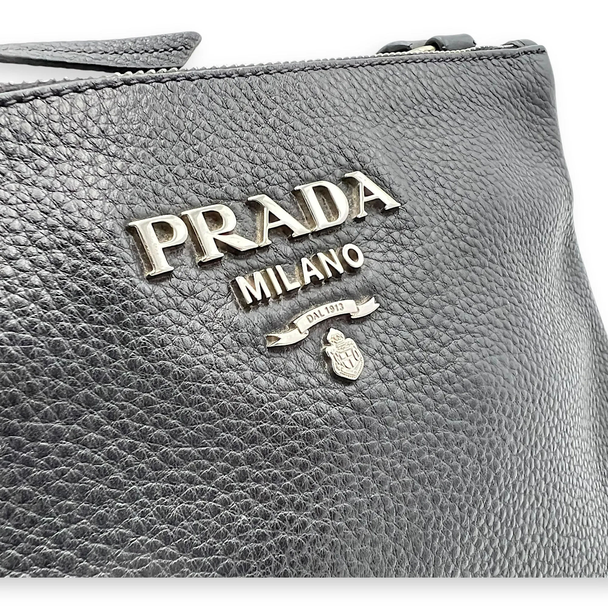 Logo Crossbody Bag Black in Calfskin, Silver hardware
