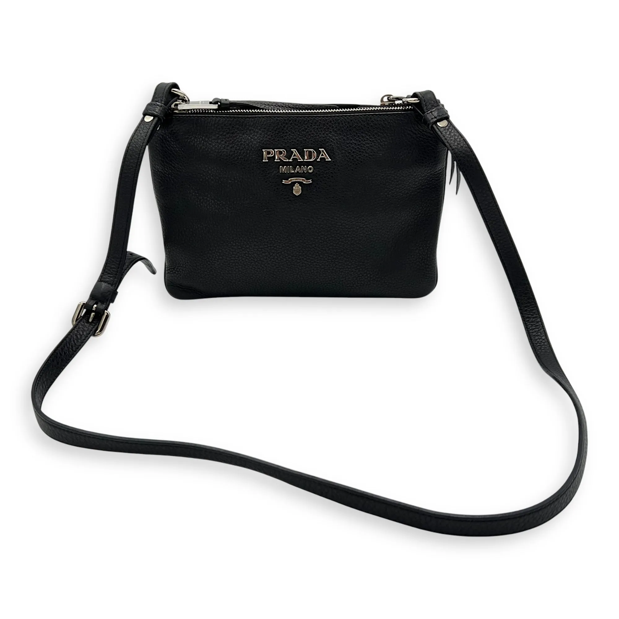 Logo Crossbody Bag Black in Calfskin, Silver hardware