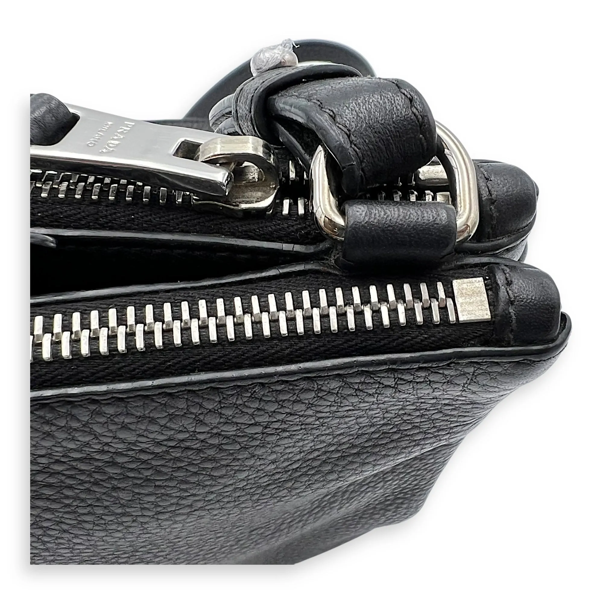 Logo Crossbody Bag Black in Calfskin, Silver hardware