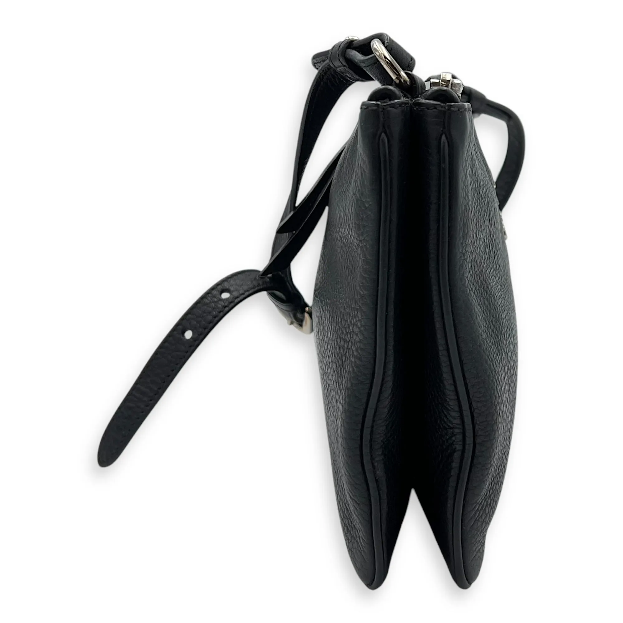 Logo Crossbody Bag Black in Calfskin, Silver hardware