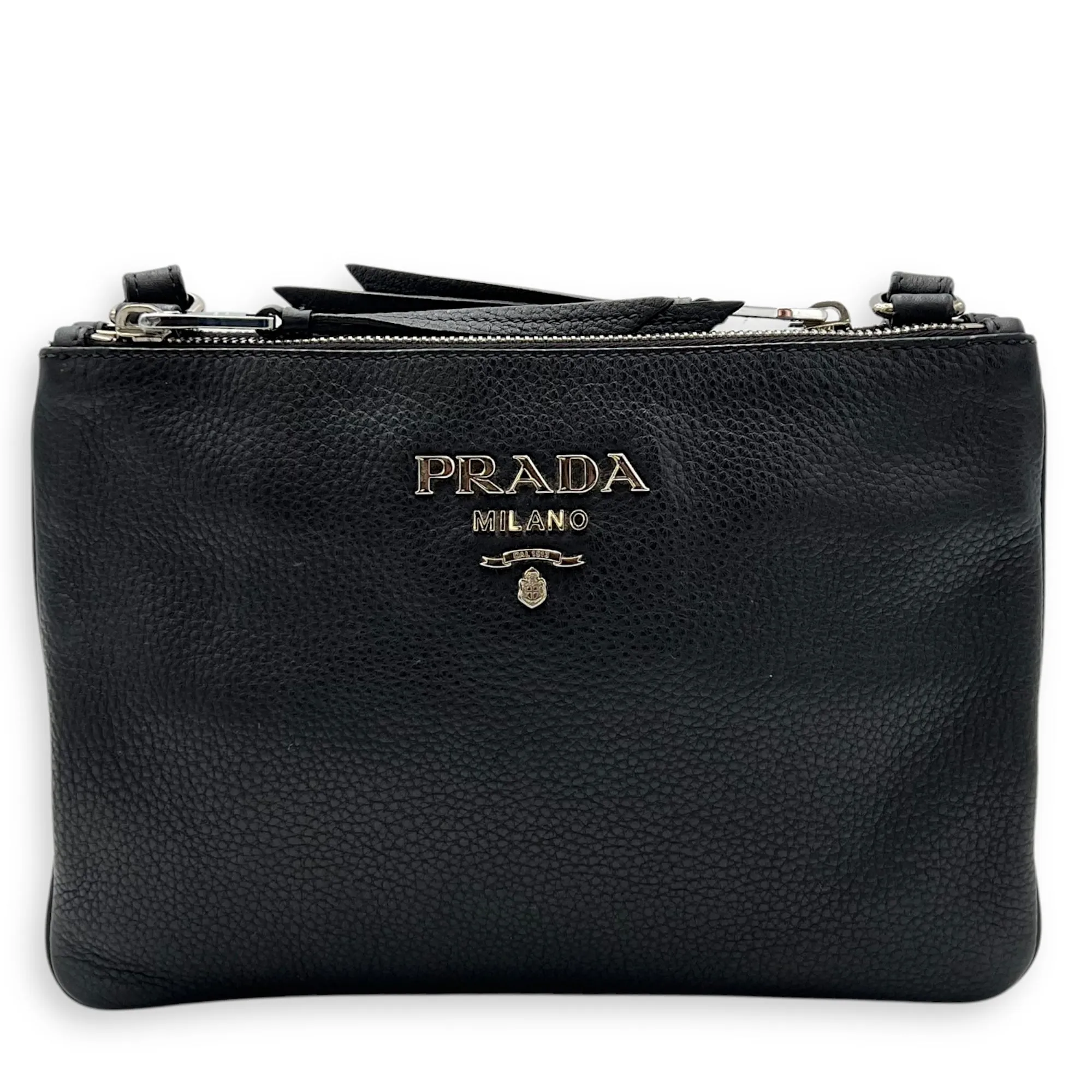Logo Crossbody Bag Black in Calfskin, Silver hardware