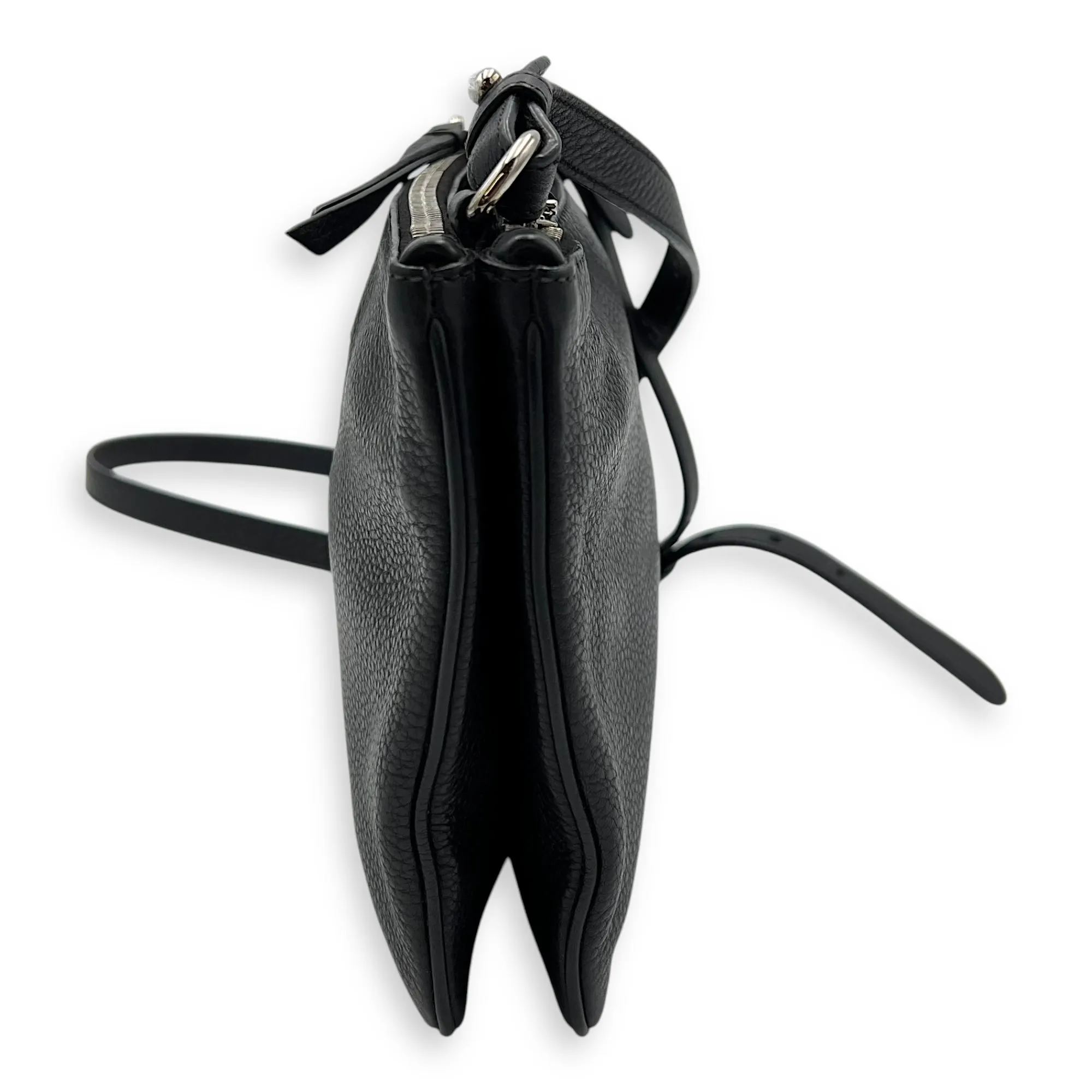 Logo Crossbody Bag Black in Calfskin, Silver hardware