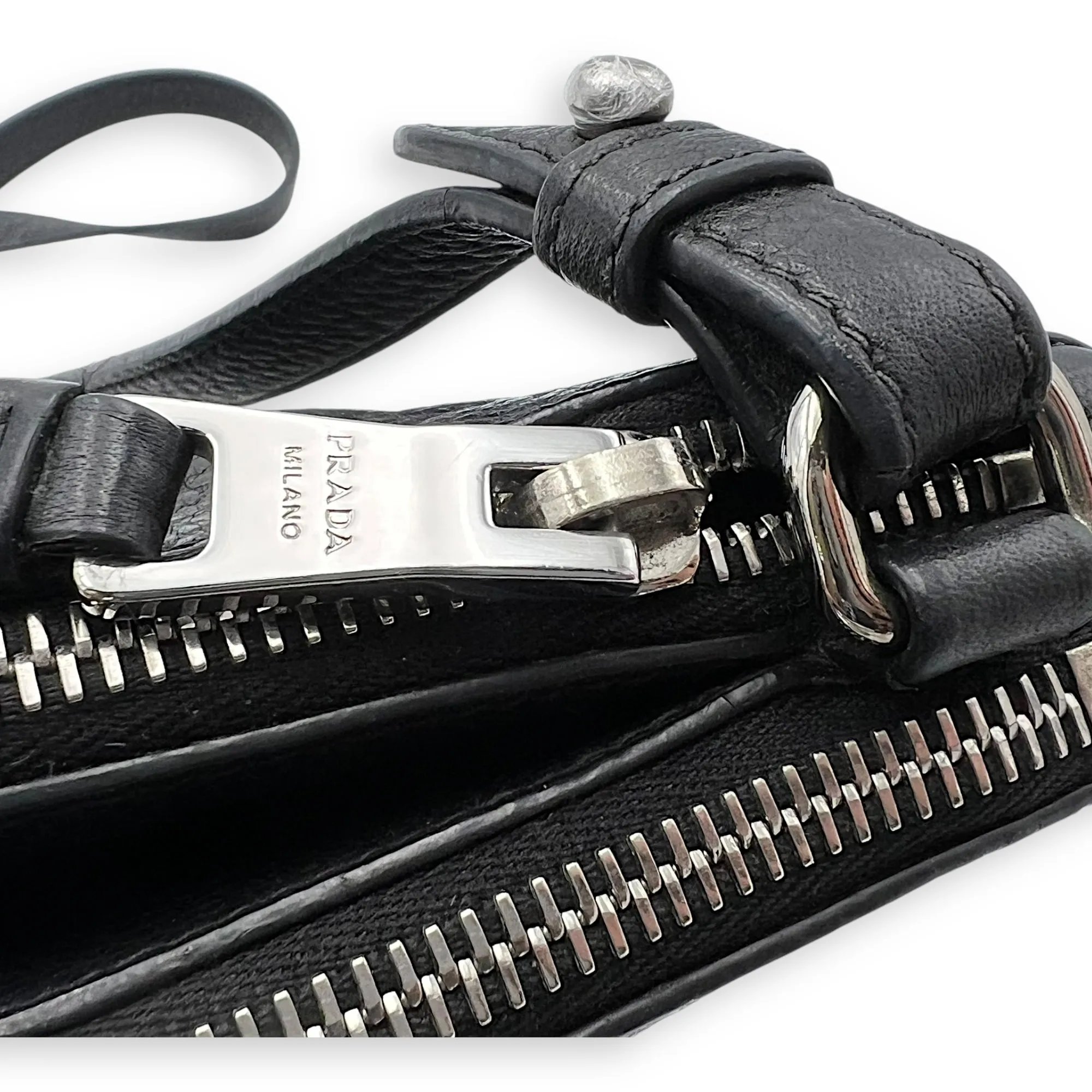 Logo Crossbody Bag Black in Calfskin, Silver hardware