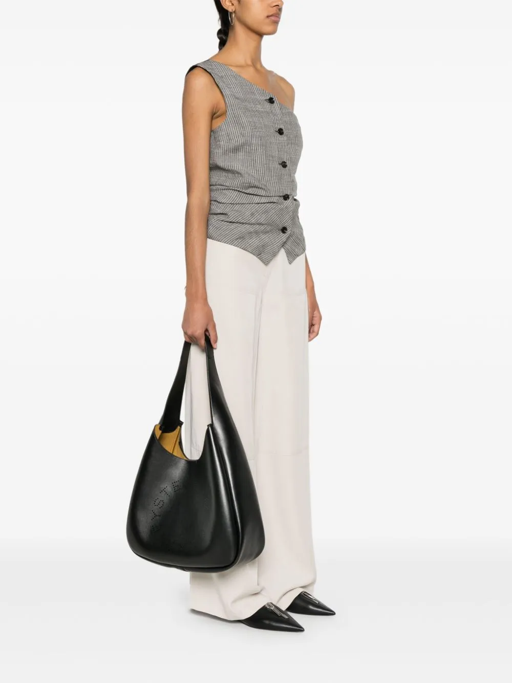 logo-perforated faux-leather tote bag