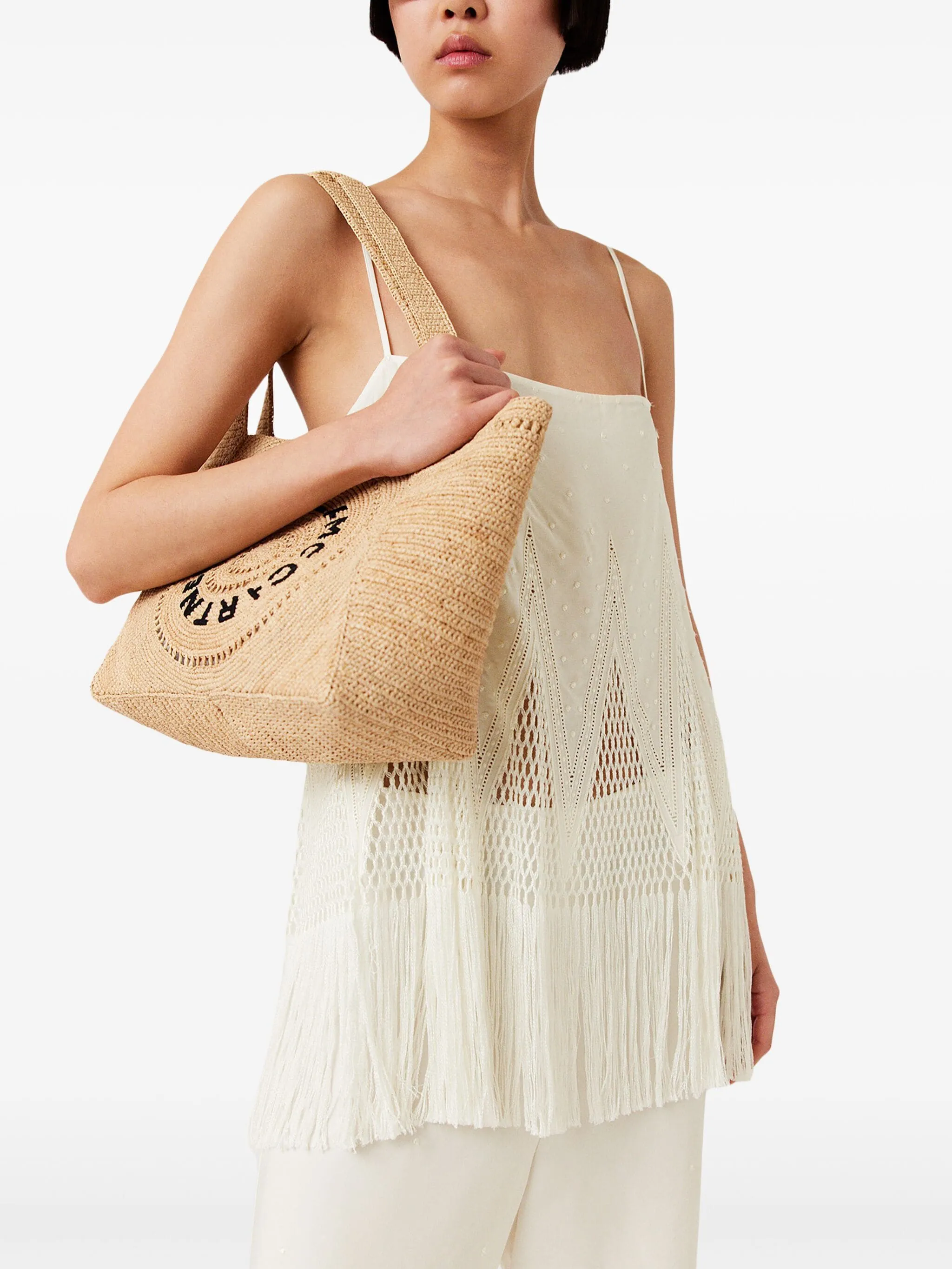 Logo Raffia Medium Tote Bag
