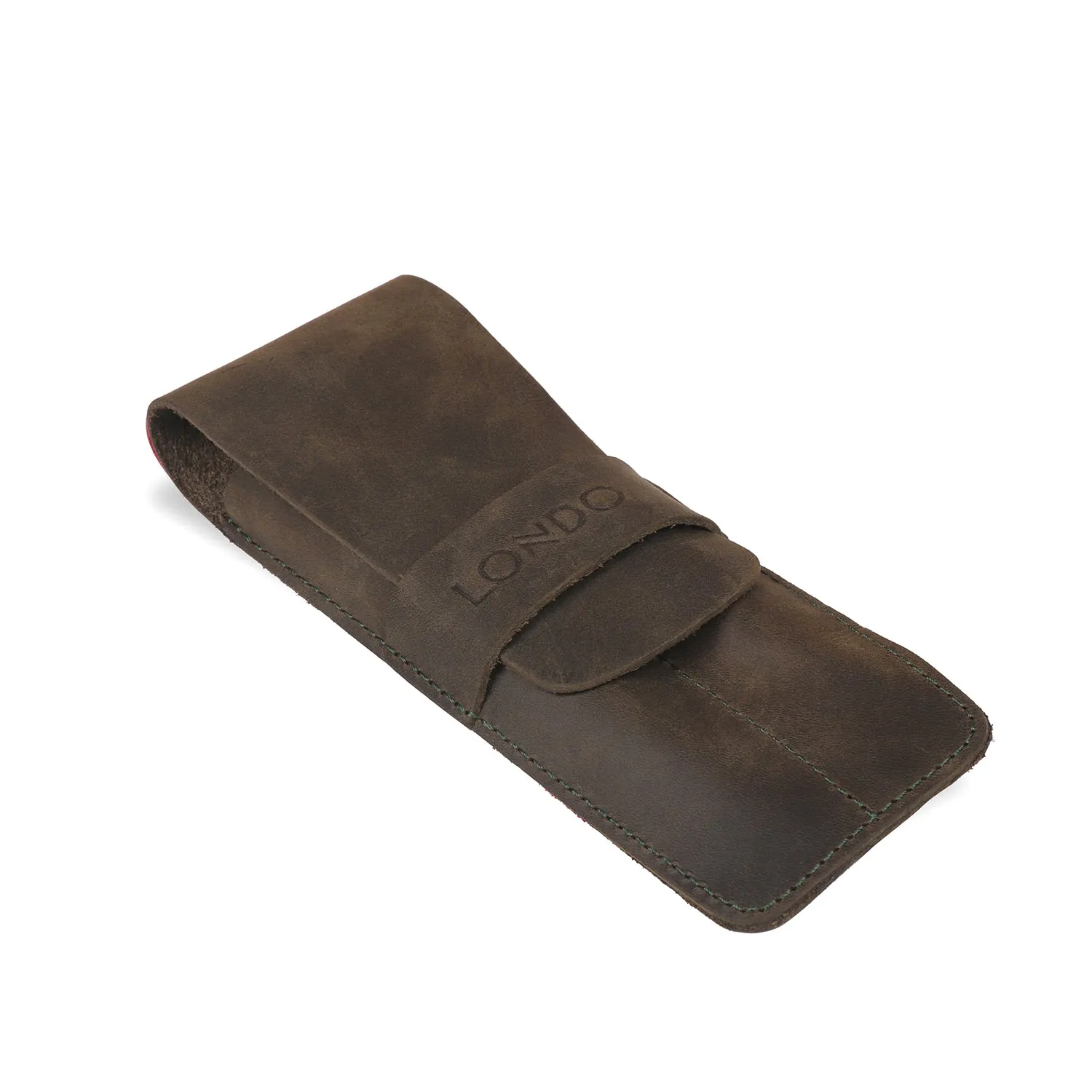 Londo Top Grain Leather Pen and Pencil Case with Tuck in Flap - Two Compartment