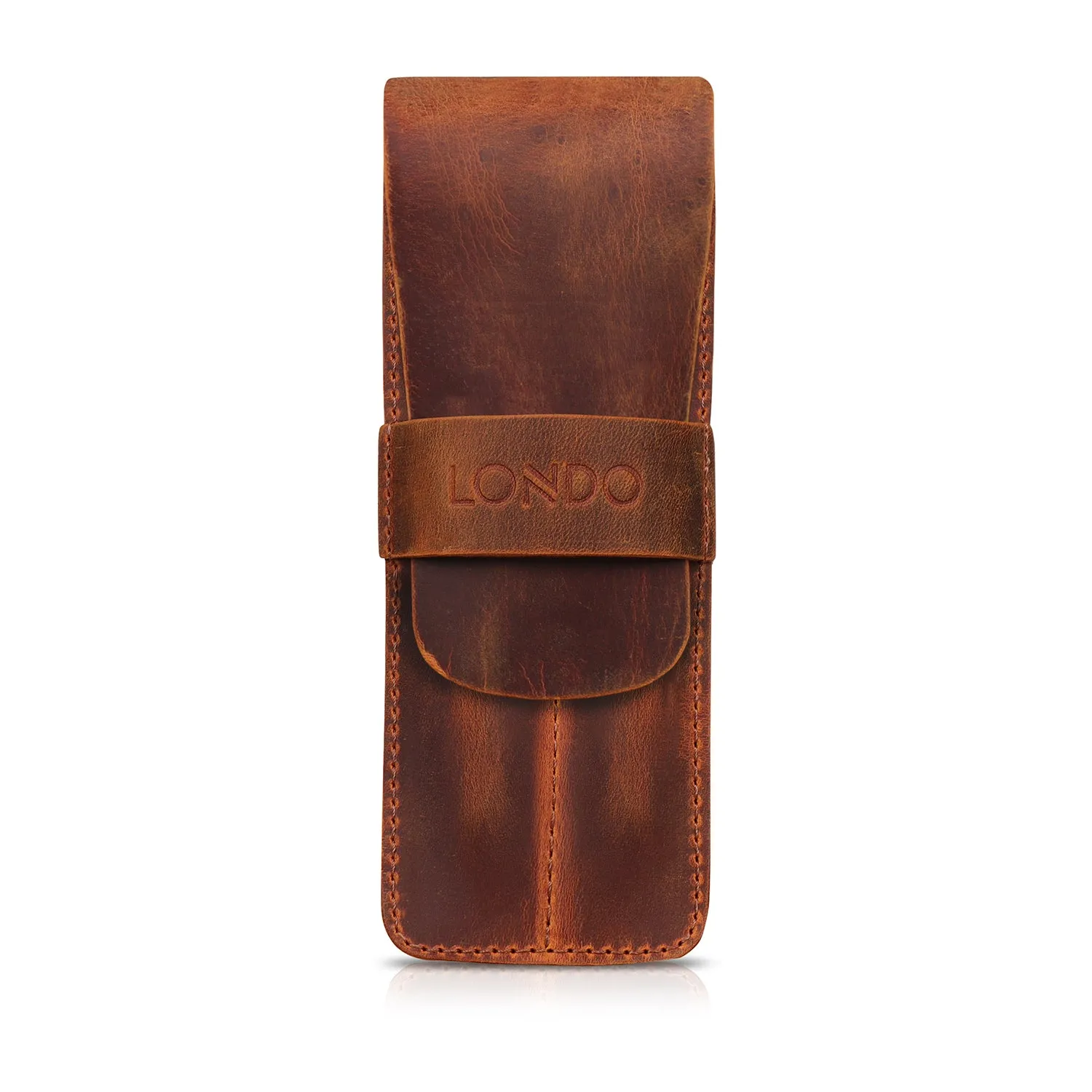Londo Top Grain Leather Pen and Pencil Case with Tuck in Flap - Two Compartment