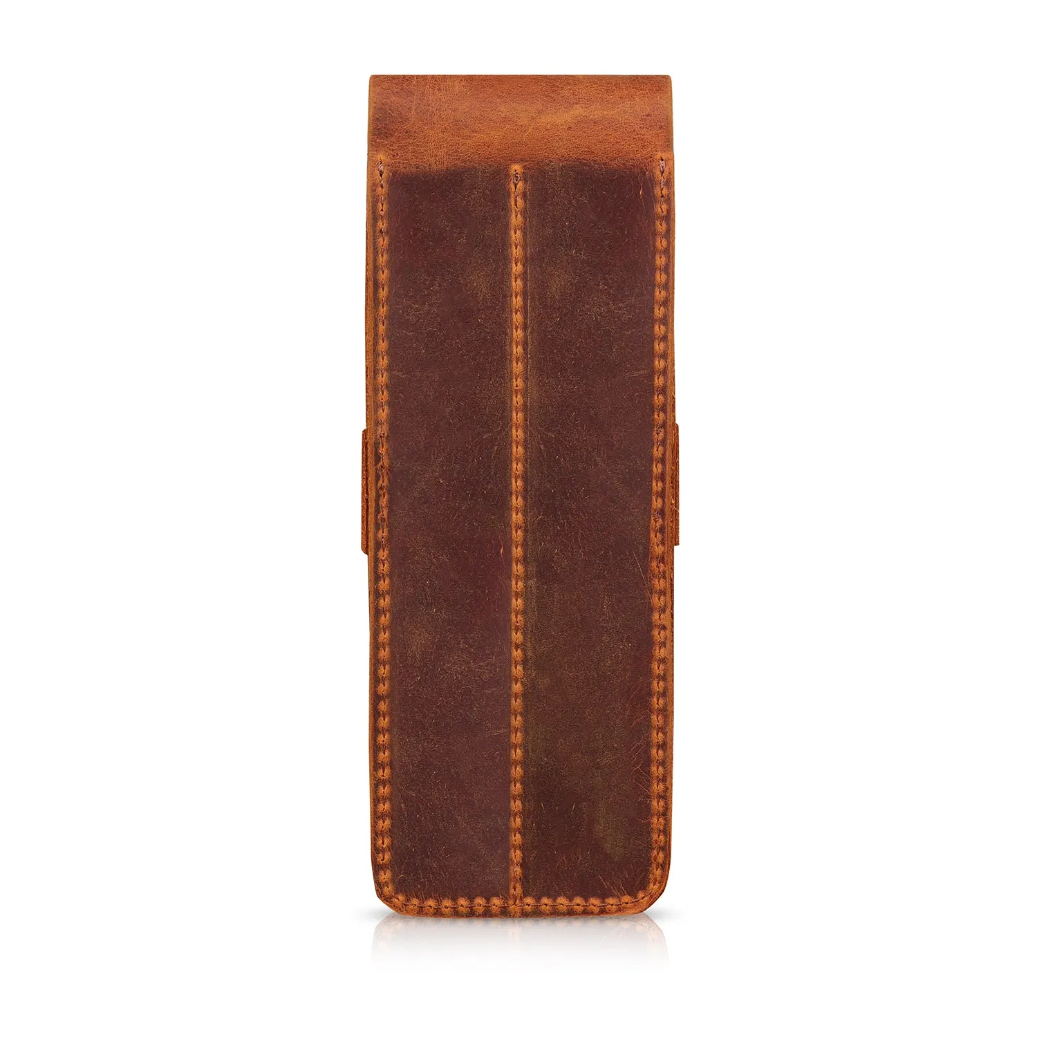 Londo Top Grain Leather Pen and Pencil Case with Tuck in Flap - Two Compartment
