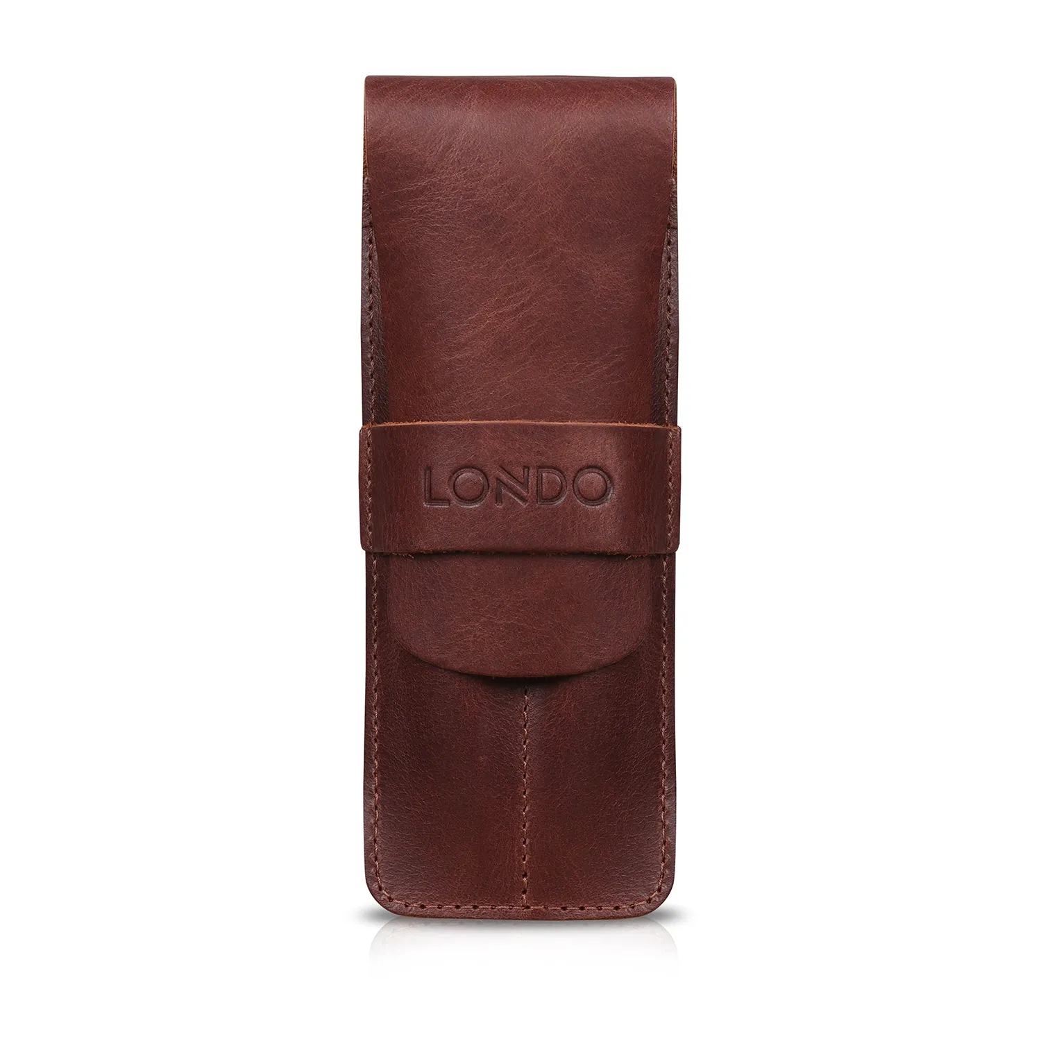 Londo Top Grain Leather Pen and Pencil Case with Tuck in Flap - Two Compartment