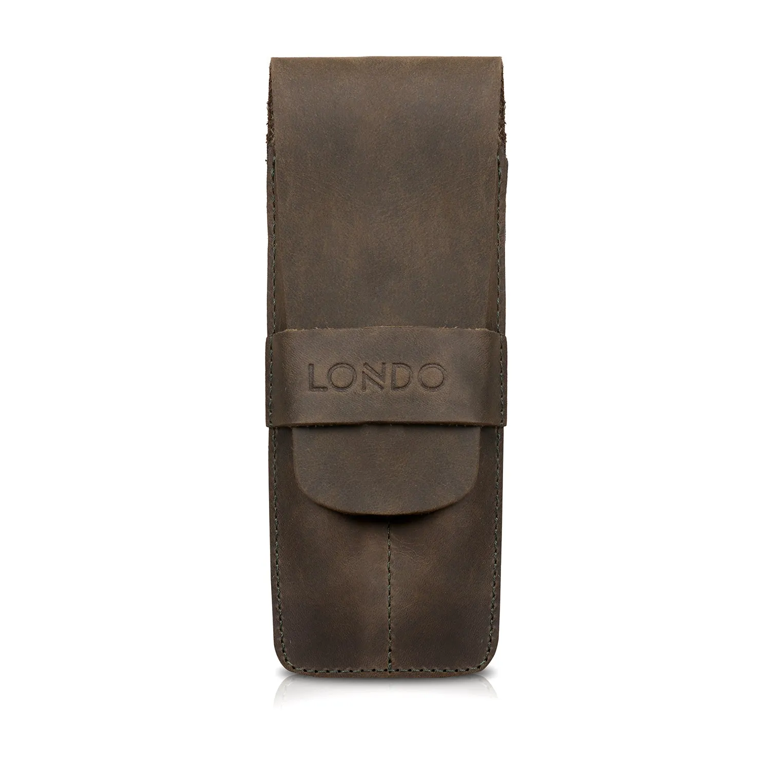 Londo Top Grain Leather Pen and Pencil Case with Tuck in Flap - Two Compartment