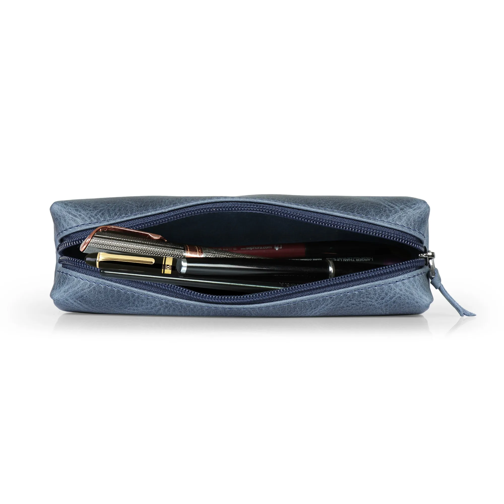 Londo Top Grain Leather Zipper Pen, Pencil and Cosmetic Case