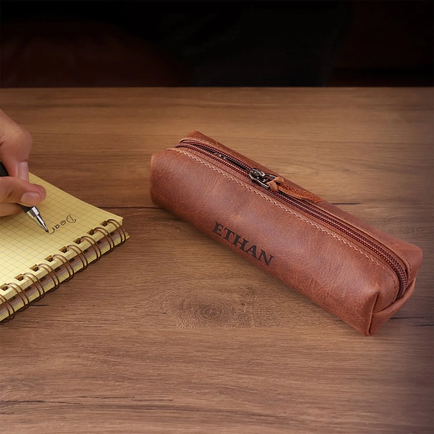 Londo Top Grain Leather Zipper Pen, Pencil and Cosmetic Case