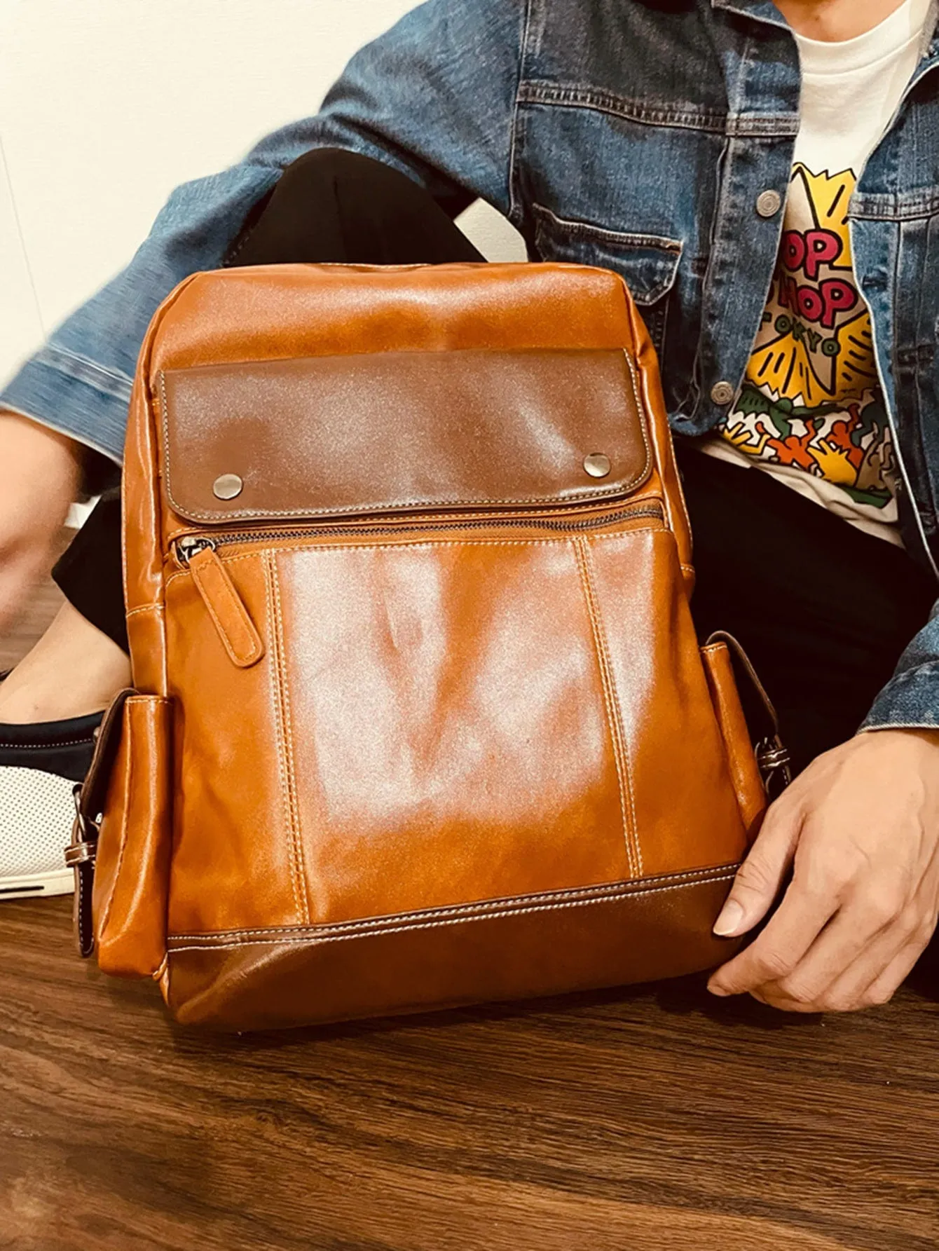 Medium Laptop Backpack Studded Decor Stitch Detail