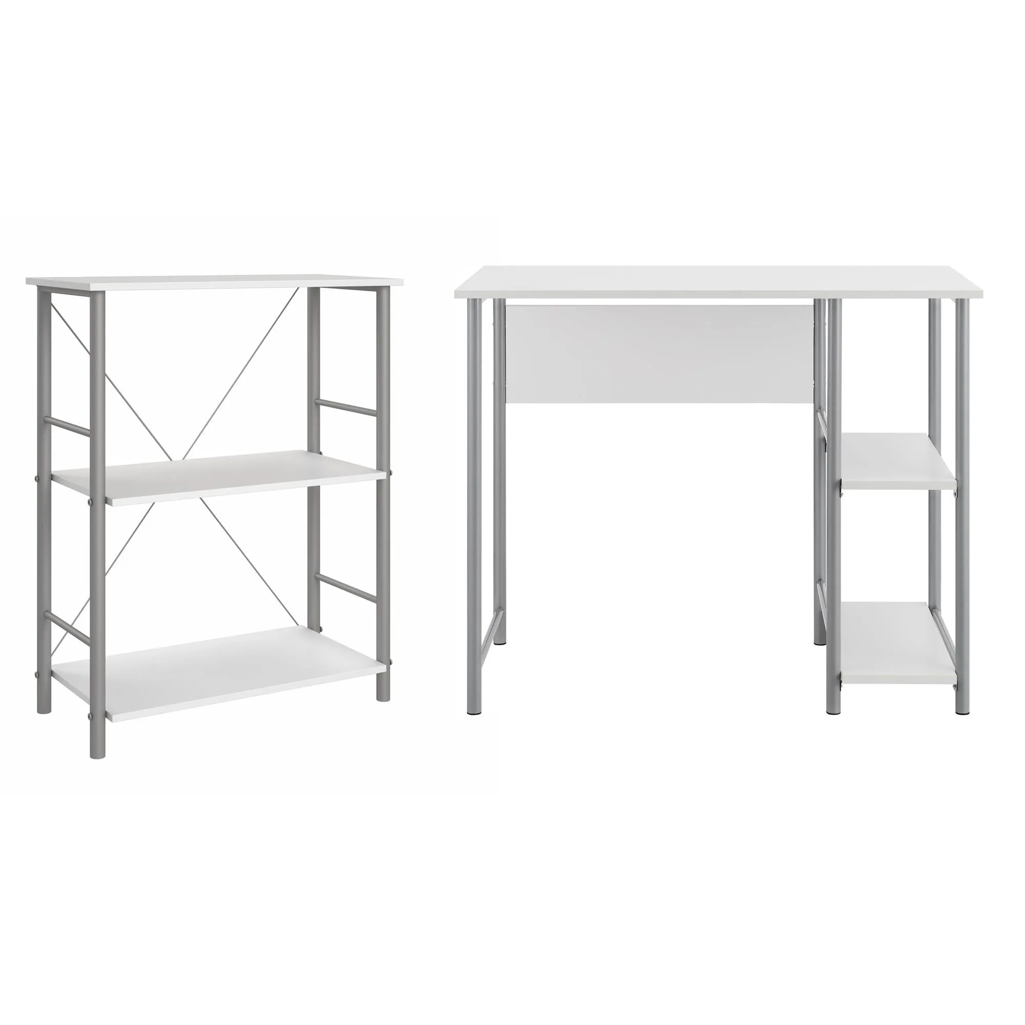Meridian Metal Computer Desk With 2 Side Storage Shelves