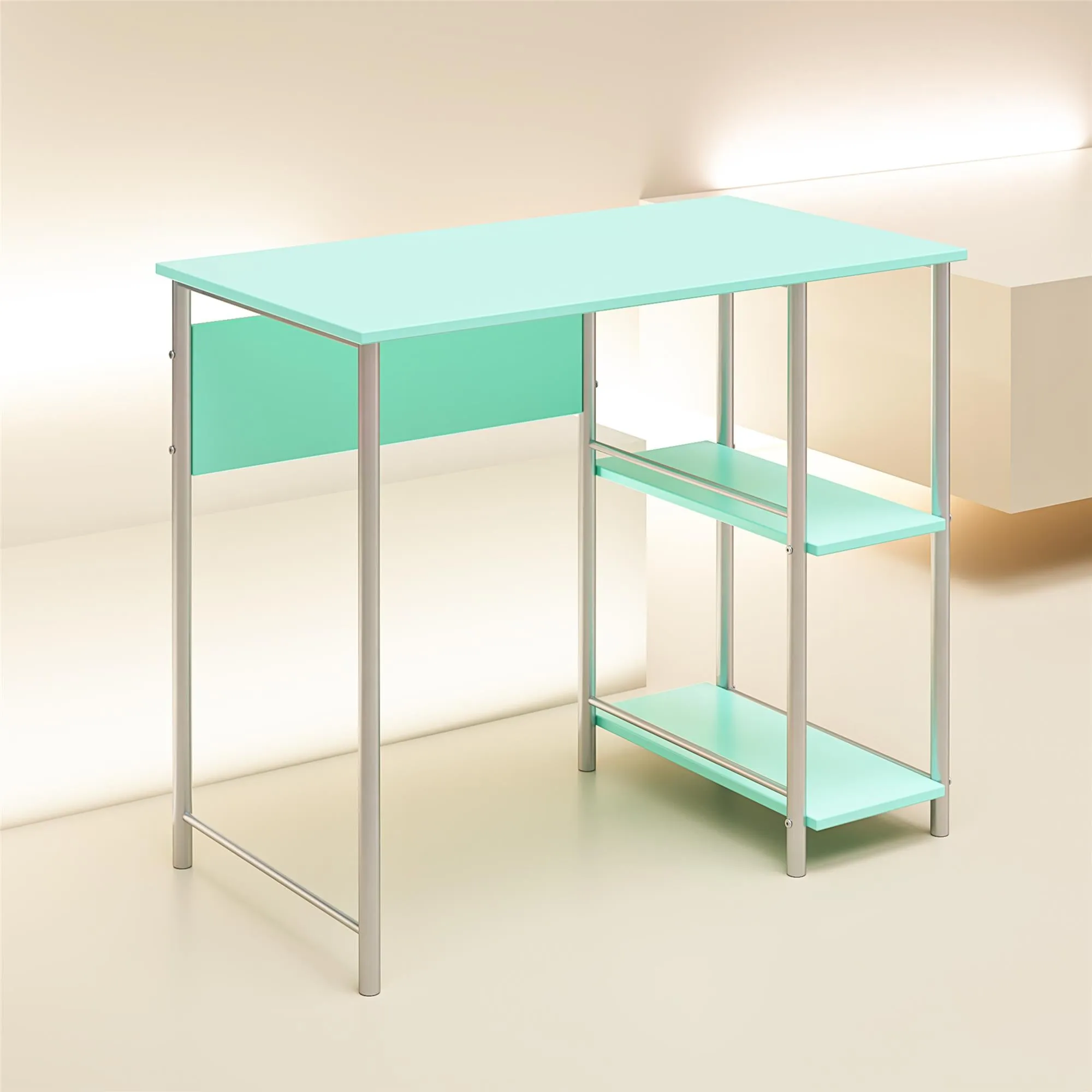 Meridian Metal Computer Desk With 2 Side Storage Shelves