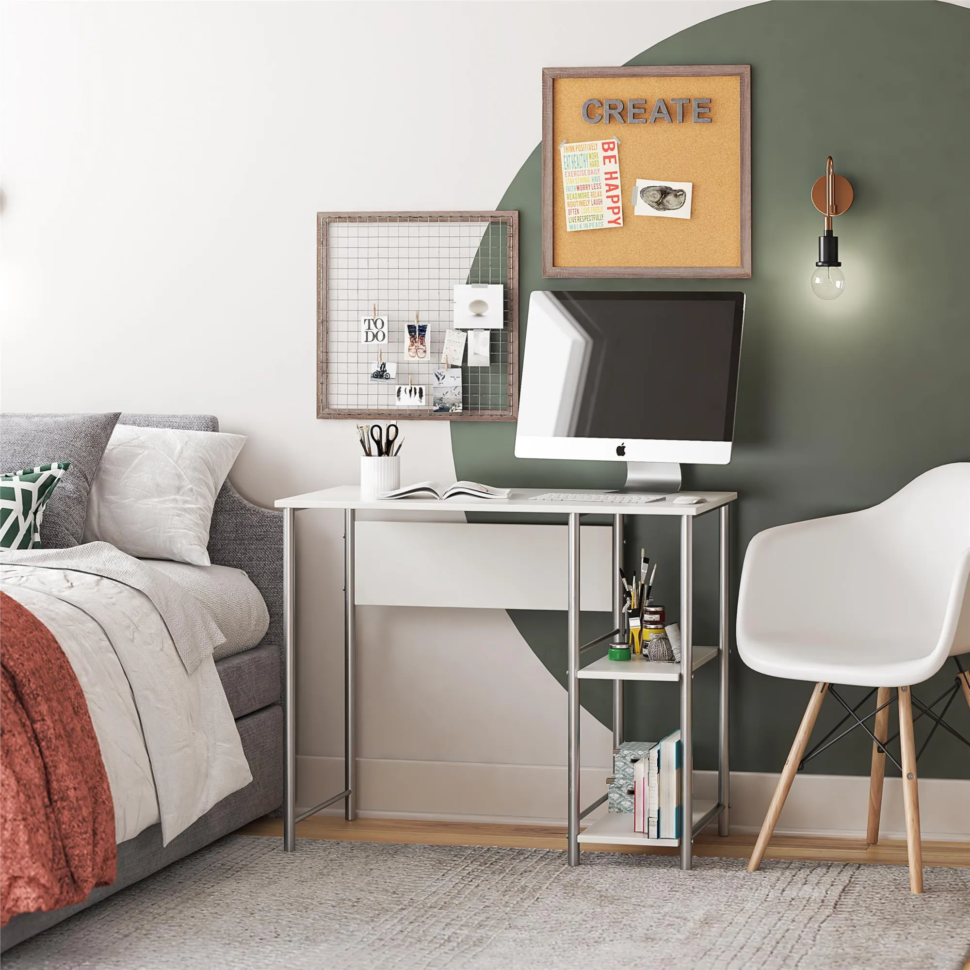 Meridian Metal Computer Desk With 2 Side Storage Shelves