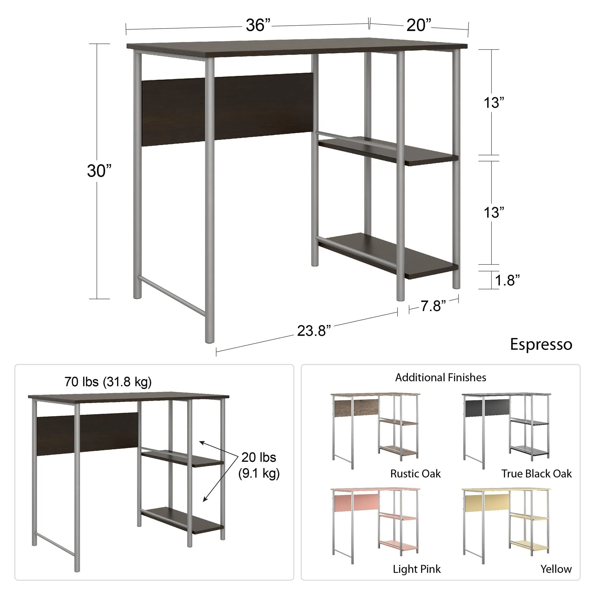 Meridian Metal Computer Desk With 2 Side Storage Shelves