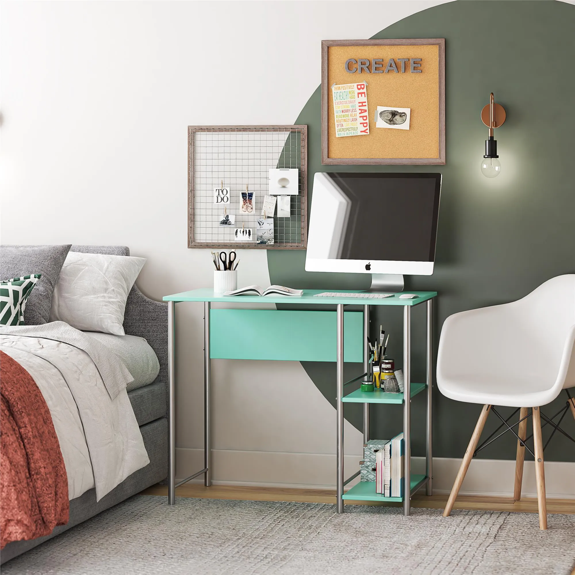 Meridian Metal Computer Desk With 2 Side Storage Shelves