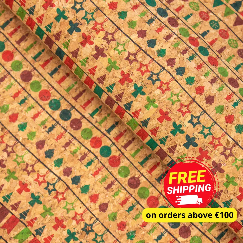 Natural cork Christmas Fabric Collection Christmas pattern COF-326