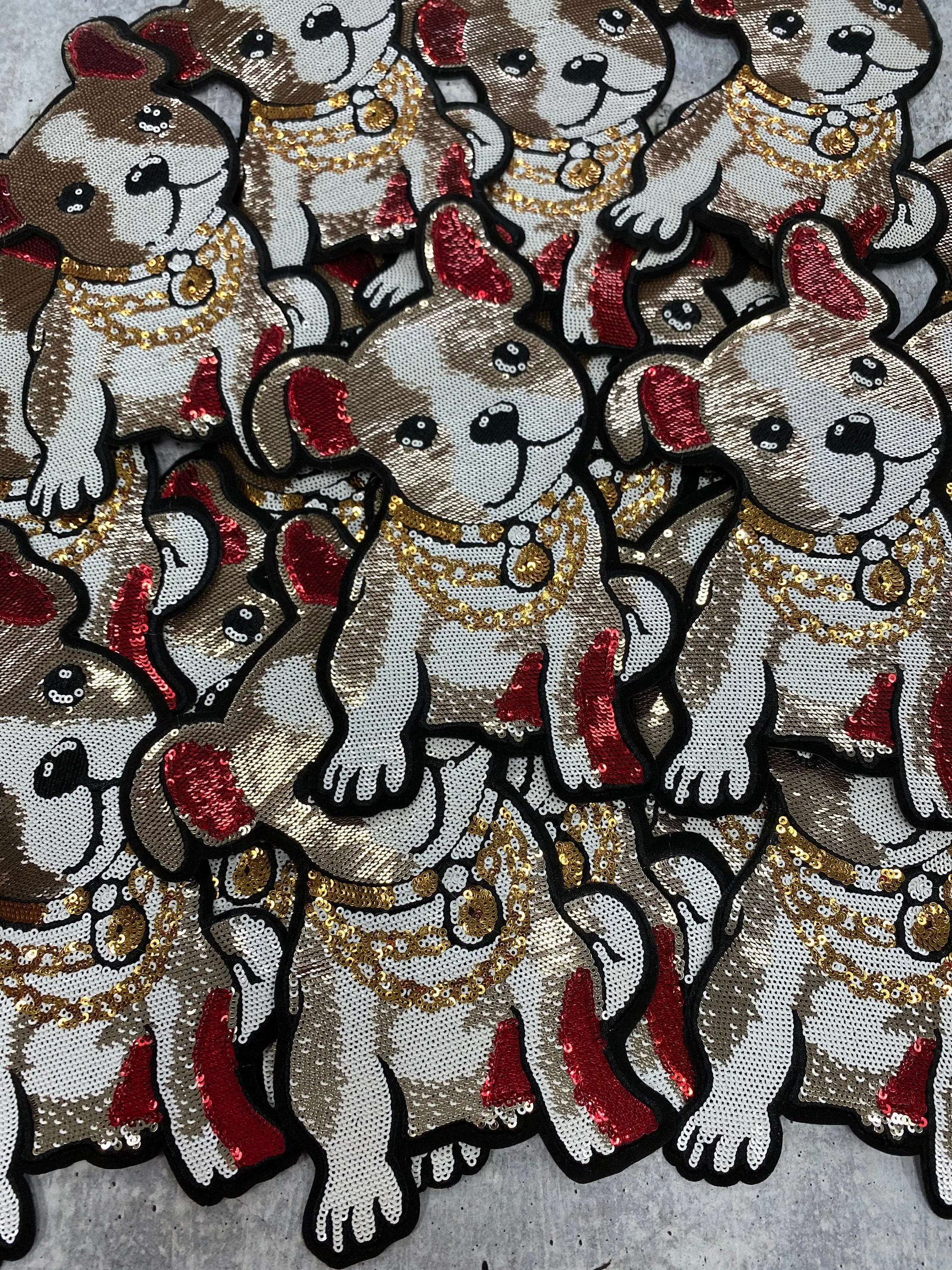 New Arrival, Cool Puppy With Chains, Iron-on Patch, Large Patch; Cool Bling Patch, DIY Applique; Vintage Patch, Animal Patch, Doggie Vest