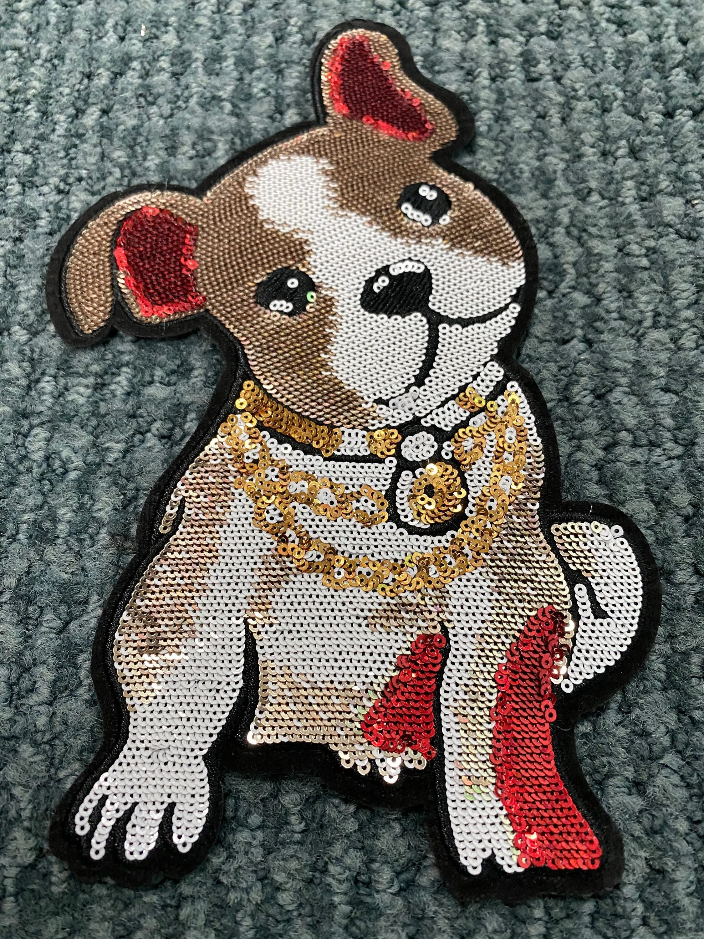 New Arrival, Cool Puppy With Chains, Iron-on Patch, Large Patch; Cool Bling Patch, DIY Applique; Vintage Patch, Animal Patch, Doggie Vest