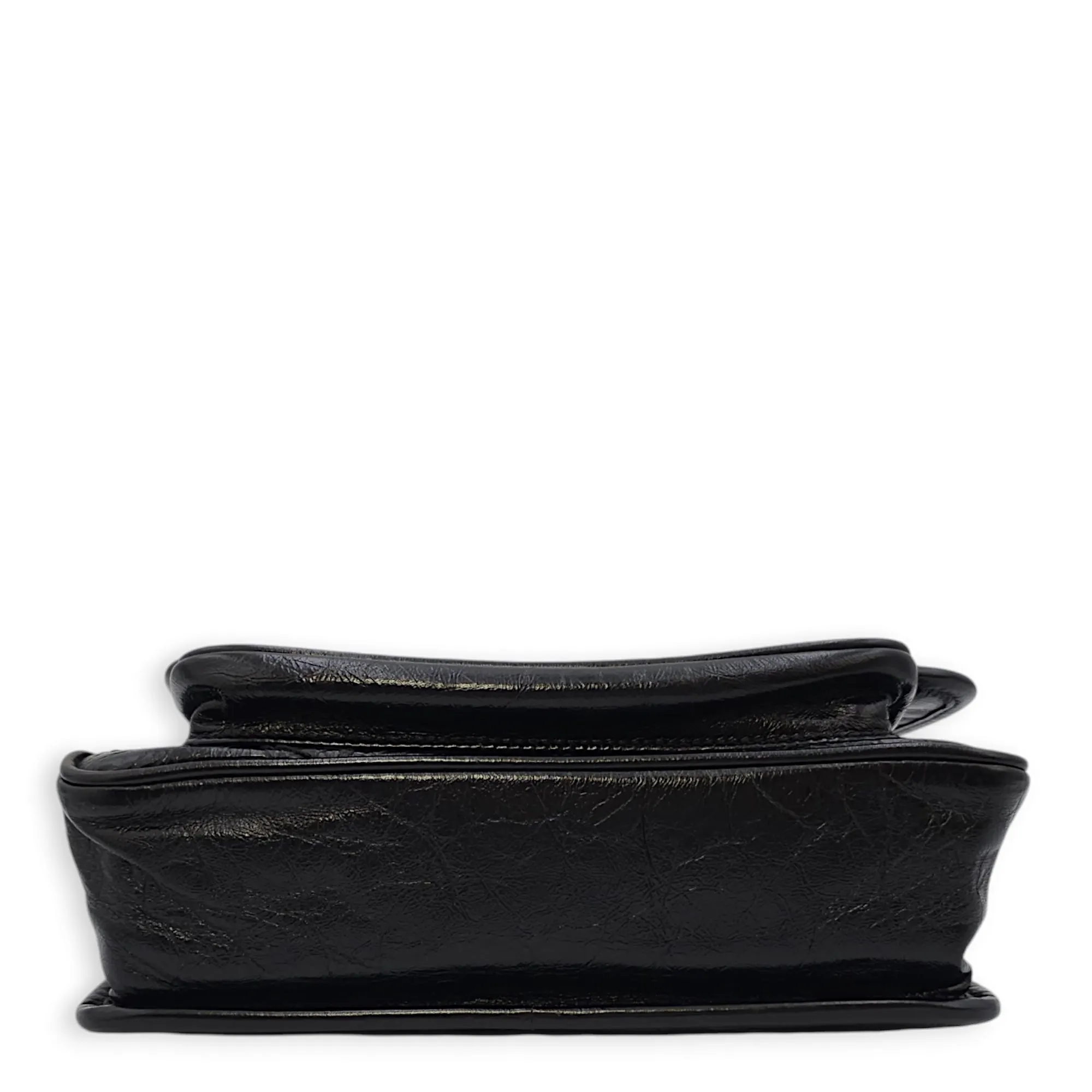 Niki 22x17x5cm Black Crossbody Bag in Distressed Leather, Ruthenium-finish Brass hardware