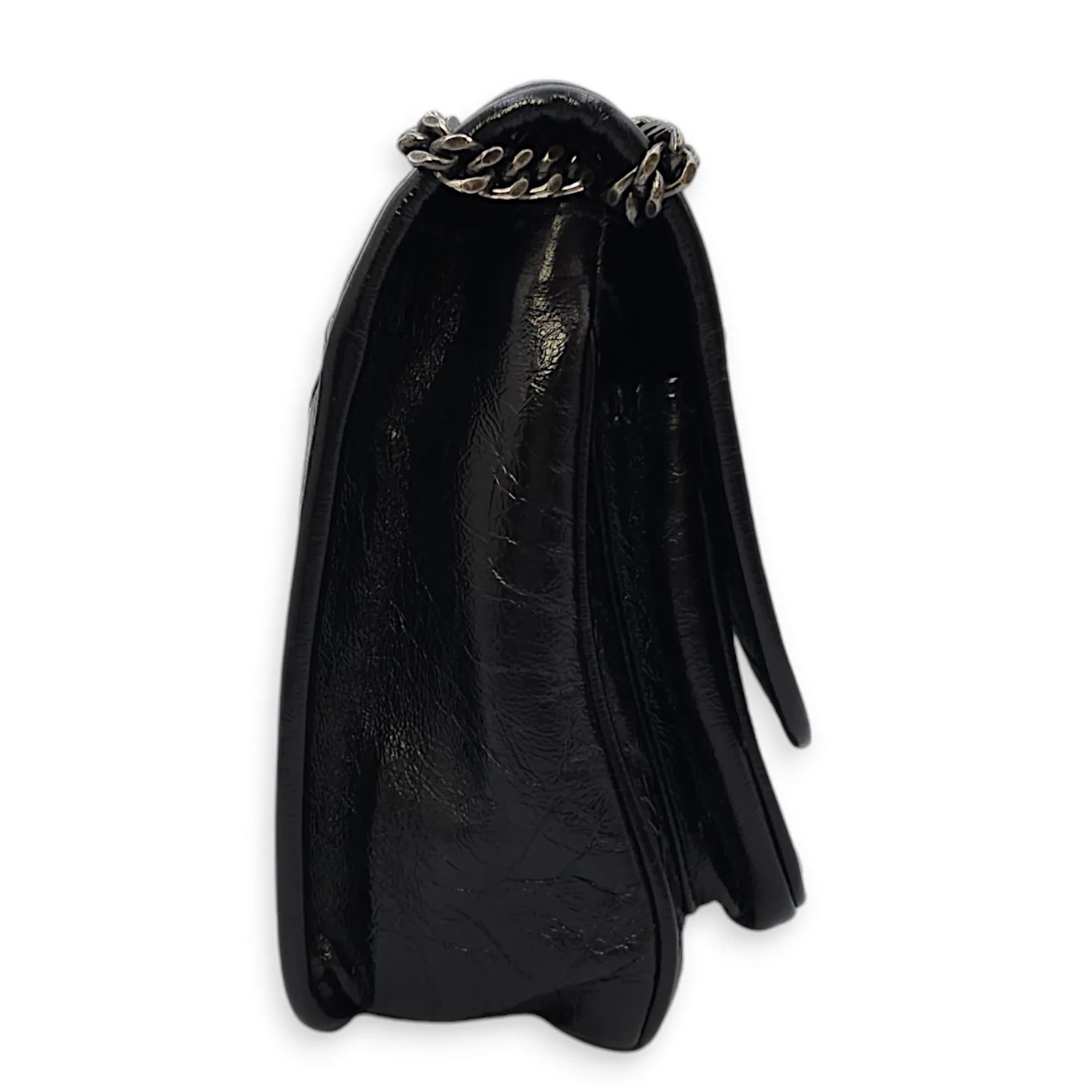 Niki 22x17x5cm Black Crossbody Bag in Distressed Leather, Ruthenium-finish Brass hardware