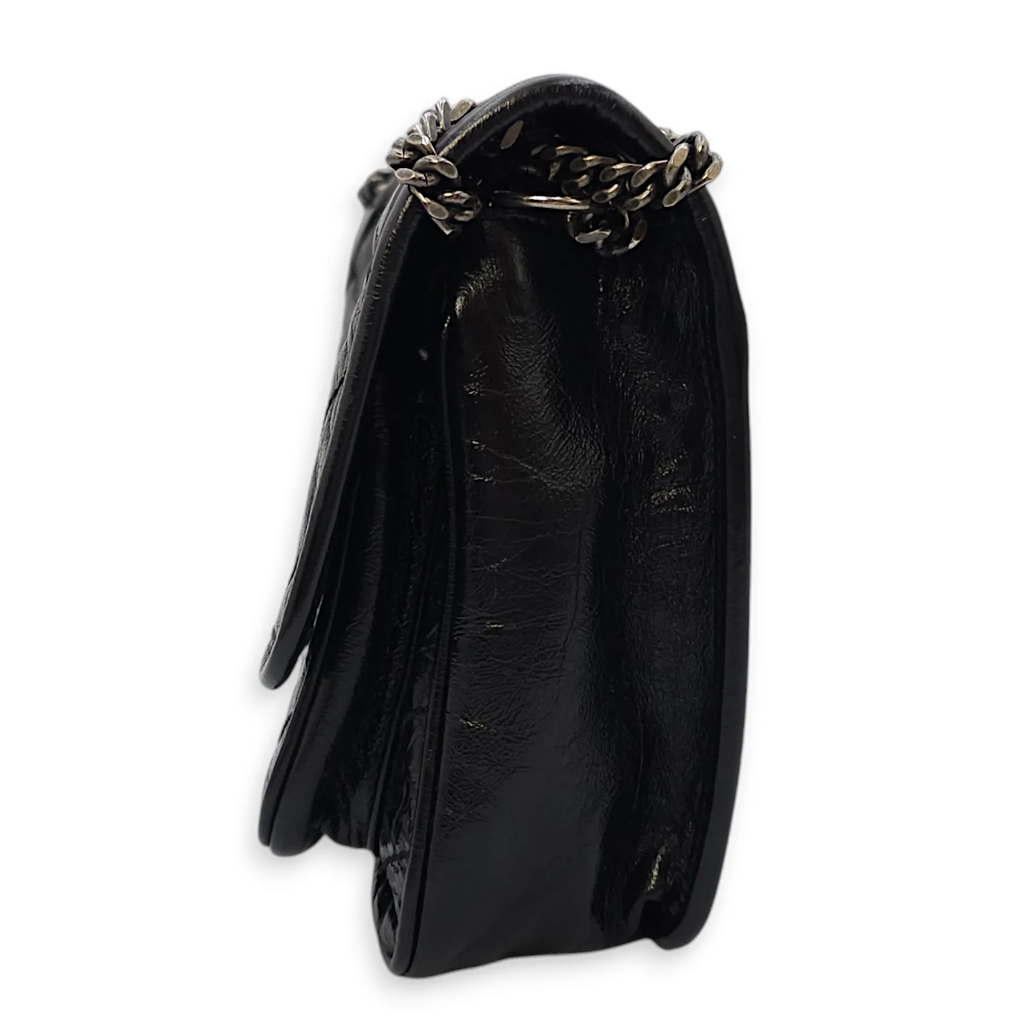 Niki 22x17x5cm Black Crossbody Bag in Distressed Leather, Ruthenium-finish Brass hardware