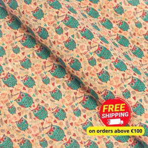 Owl pattern Cork Fabric COF-258-A