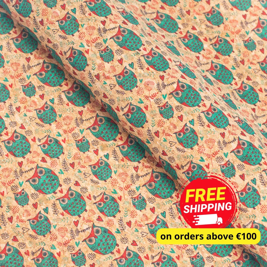 Owl pattern Cork Fabric COF-258-A