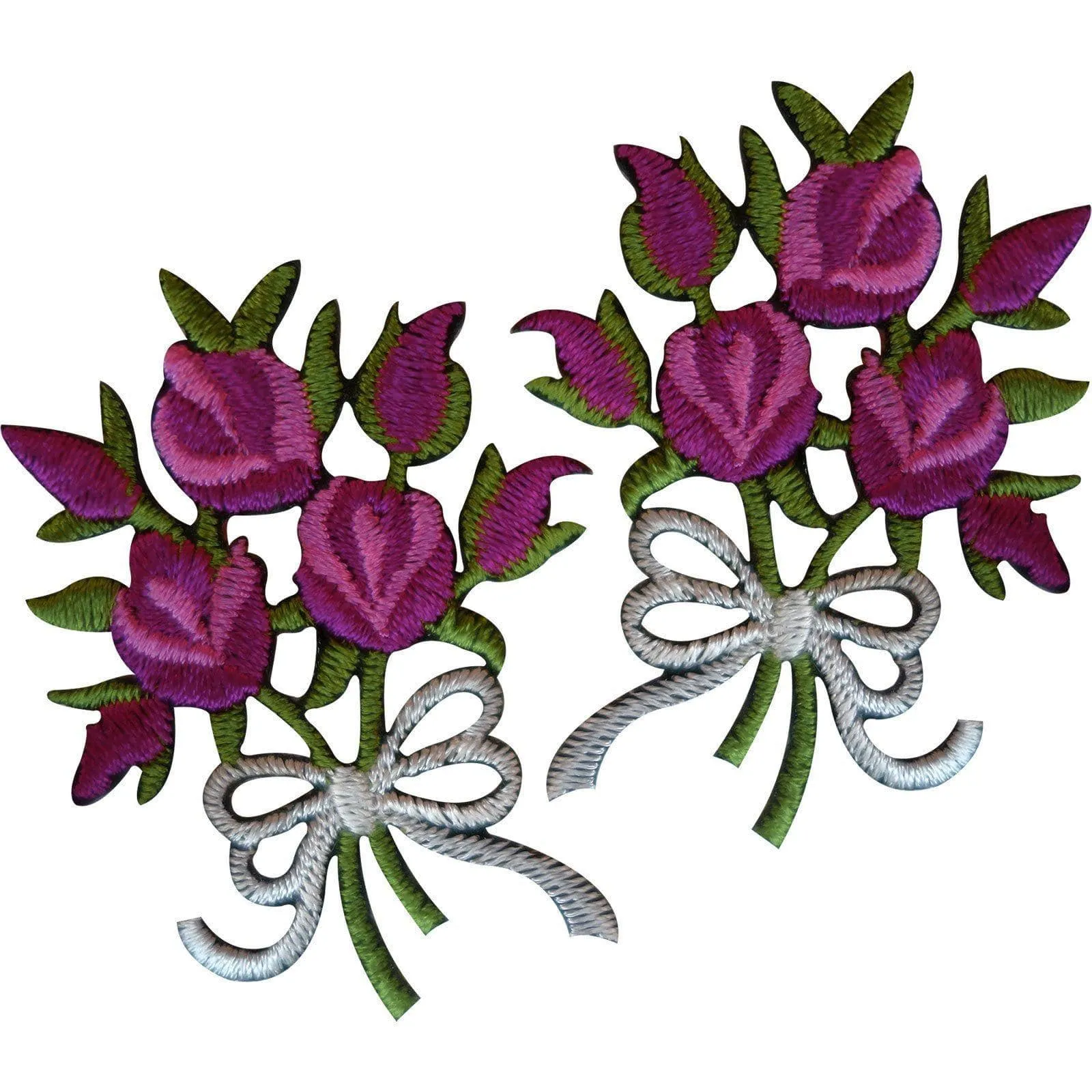 Pair of Bouquet of Flowers Patches Iron Sew On Embroidery Patch Badge Pink Roses