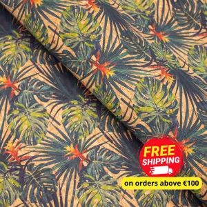 Palm leaves. Seamless floral pattern summer Cork fabric COF-376